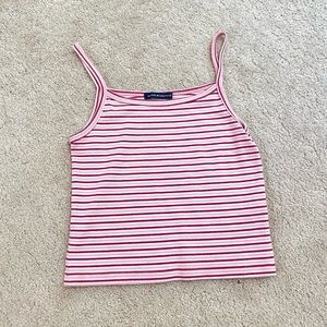 Brandy Melville Skylar Striped Tank Top Pink White Cropped John Galt Tiny Top